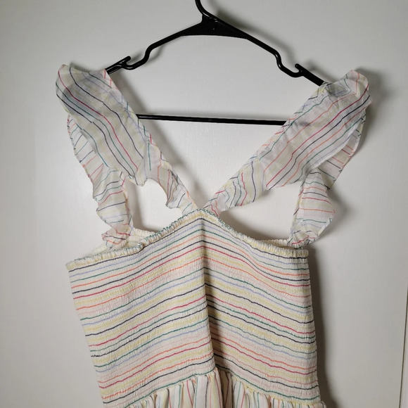 Madewell Ruffle-Strap Smocked Dress in Rainbow Stripe | Size XL | Maxi Dress - Picture 11 of 12